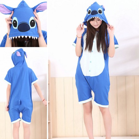 Blue Stitch Pajamas Animal Onesie Hoodie Kigurumi Short Sleeve Costume