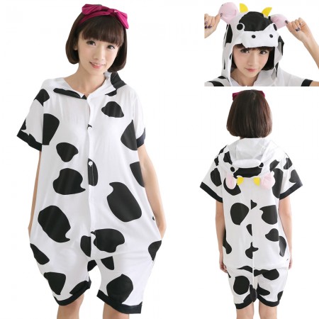 Cow Pajamas Animal Onesie Hoodie Kigurumi Short Sleeve