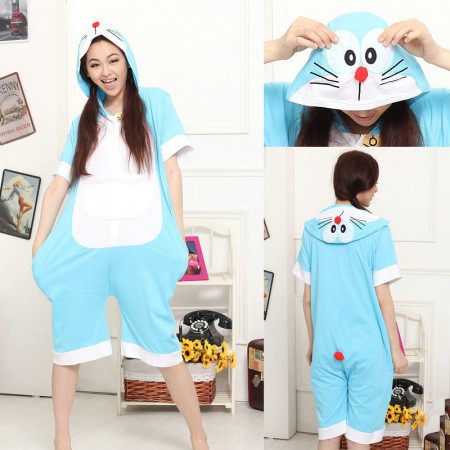 Doraemon Cat Pajamas Onesie Hoodie Kigurumi Short Sleeve Costume