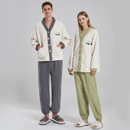 Panda Flannel Pajama Sets Matching Pajamas for Couples Loungewear Sleepwear