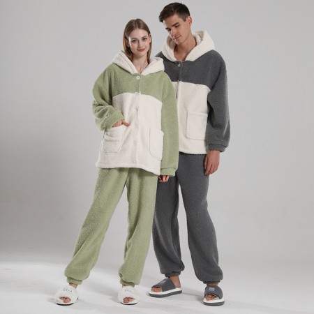Winter Warm Pajamas Set Flannel Loungewear Matching Pjs for Couples