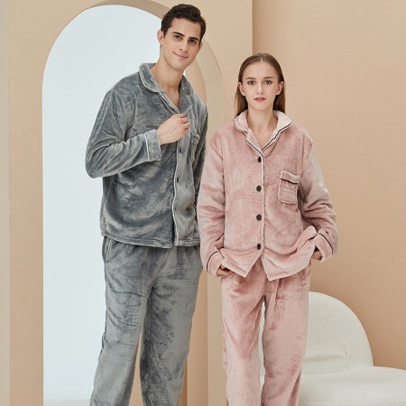 Flannel Loungewear Coral Fleece Pajama Sets Matching Pjs for Couples