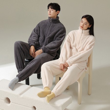 Couples Pajamas Long Sleeve Flannel Sleepwear Lounge Pants