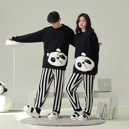 Panda Pajamas Flannel Sleepwear Matching Pajama Sets For Couples