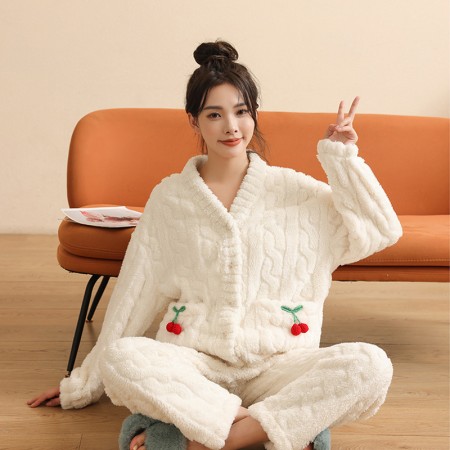 Flannel Pajamas For Women Holiday Sleepwear V Neck Pajama Sets