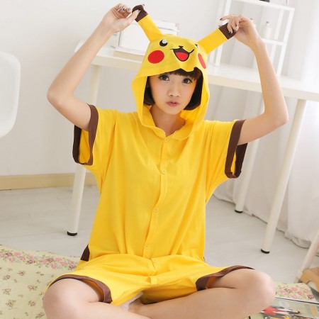 Pikachu Pajamas Animal Onesie Hoodie Kigurumi Short Sleeve