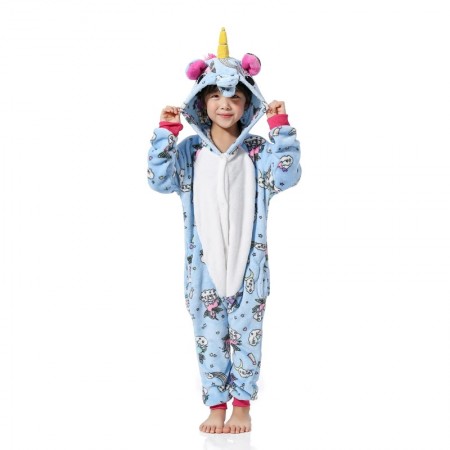 Blue Pattern Unicorn Onesie Pajamas Animal Kigurumi Costumes for Kids
