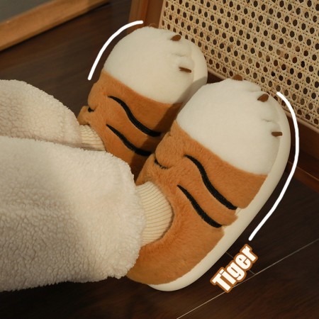 Tiger Claw Cotton Slippers Plush Couple Shoes