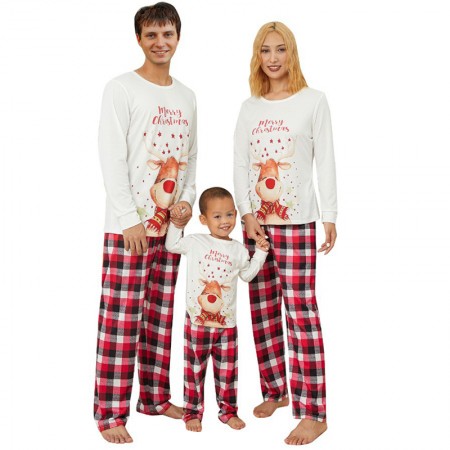 Family Christmas Pajamas 2022 Deer Printed Holiday Pjs For Parents Kids