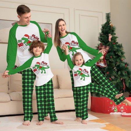 Matching Family Christmas Pajamas Green Dino Pattern Pjs Lounge Set