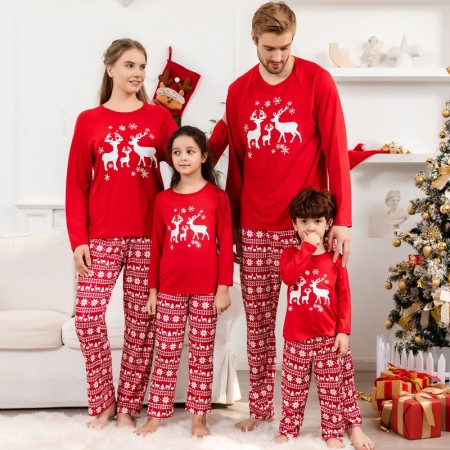 Family Christmas Pajamas Red Elk Matching Pajama Sets Loungewear