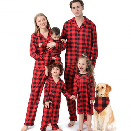 Matching Family Christmas Pajamas Set Button-Down Plaid Loungewear
