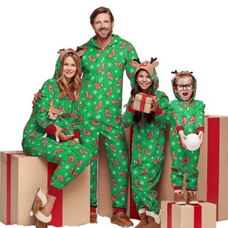Matching Family Pajamas Christmas Jumpsuit One Piece Elk Hoodie Pajama Set