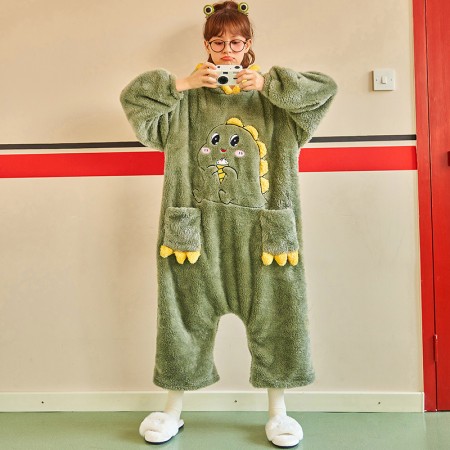 One Piece Dino Pjs Cute Dinosaur Hooded Home Jumpsuit