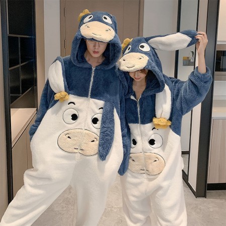 Couples Onesie Winter Warm One-piece Pajamas Cartoon Donkey Costume