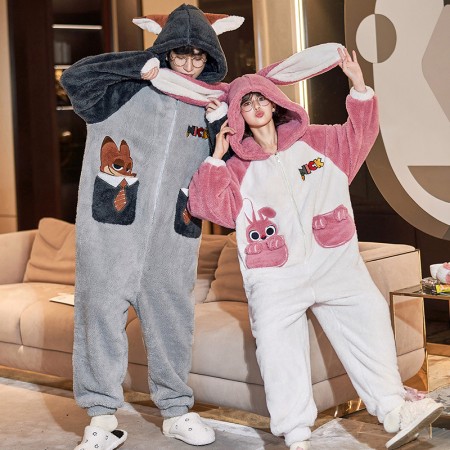 Kawaii Anime Onesie Winter Sleepwear Couples Pajamas