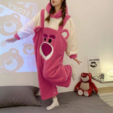 Strawberry Bear Onesie Pajamas Girls Jumpsuit Homewear
