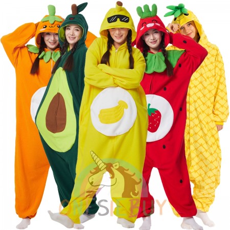 Fruits Costume Halloween Group Banana & Strawberry & Orange & Avocado & Pineapple Costumes Party Suit Outfit for Women & Men