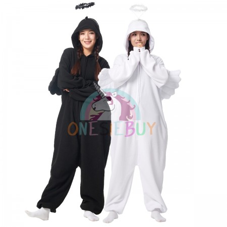 Adult Angel & Dark Fallen Angel Costume Onesie Pajamas Loungewear Party Suit Outfit for Women & Men