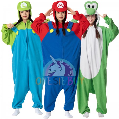Mario & Luigi & Yoshi costumes Holiday Easy Cosplay Suit Onesie Pajamas for Women & Men