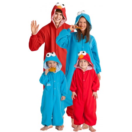 Cookie Monster Costumes Sesame Street Cookie Monster & Elmo Onesie Halloween Family Diy Cosaplay Suit