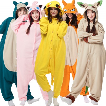 Pikachu & Snorlax & Charizard & Gengar & Squirtle & Eevee Onesie Group Halloween Costumes Idea for Adults & Teens