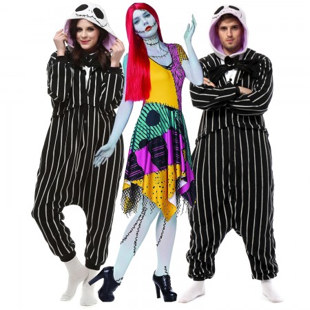 Nightmare Before Christmas Sally & Jack Skellington Costumes Duo Halloween Cosplay Suits