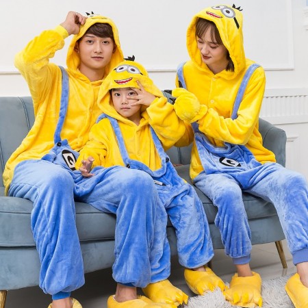 Adults & Kids Minions Onesie Matching Famaily Pajamas Halloween Costume