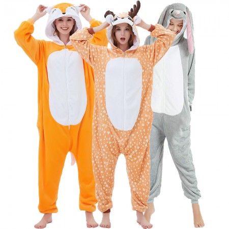 Adult Deer/Bunny/Fox Onesie Halloween Costume for Unisex Women & Men