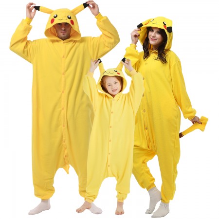 Pokemon Pikachu Costume Onesie For Adult & Kids Unisex Style Halloween Family Costumes