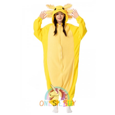 Yellow Axolotl Onesie Costume For Women & Men Unisex Style Party Suit