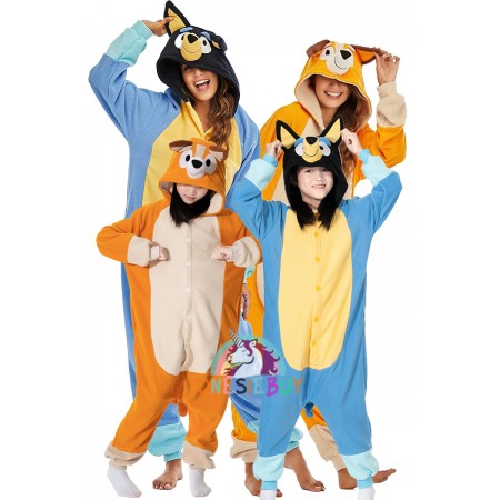 Halloween Family Costumes Blue Dog & Orange Dog Onesie Outfit For Adults & Kids