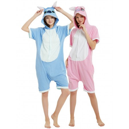 Adult Stitch & Angel Onesie Summer Pajamas Short Sleeve Jumpsuit