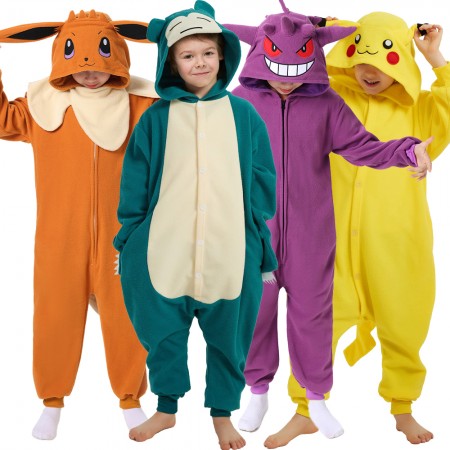Kids Halloween Group Costumes Pokemon Snorlax & Eevee & Squirtle & Charizard & Bulbasaur & Gengar Costume Onesie
